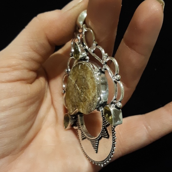 New Ammonite and Citrine Quartz Gemstone 925 Silver Pendant. - Picture 4 of 4